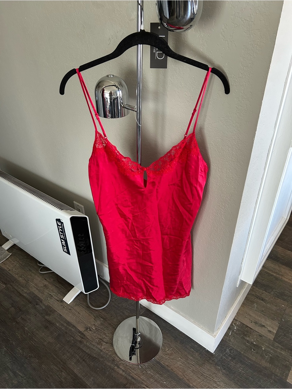 Victoria's Secret Bright Red Silk Satin Lace-Trim Cami